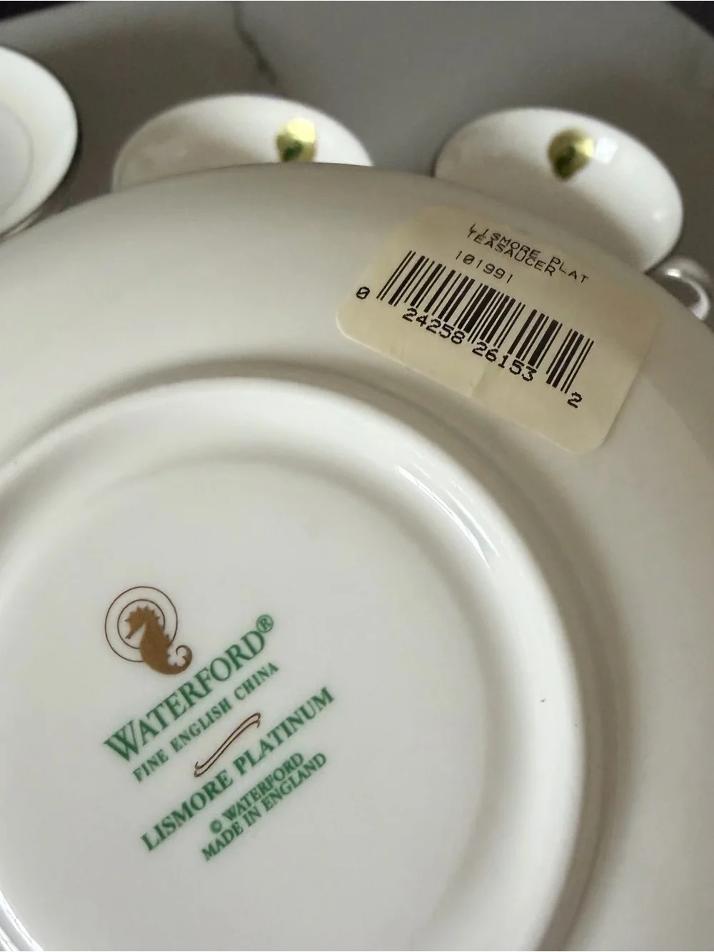 SET of 4 Lismore Platinum Cup & Saucers by Waterford